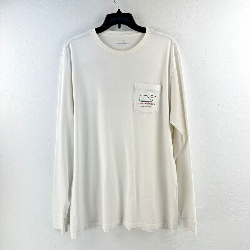 Vineyard Vines San Francisco Santa Whale T-Shirt Mens L White Christmas Holiday